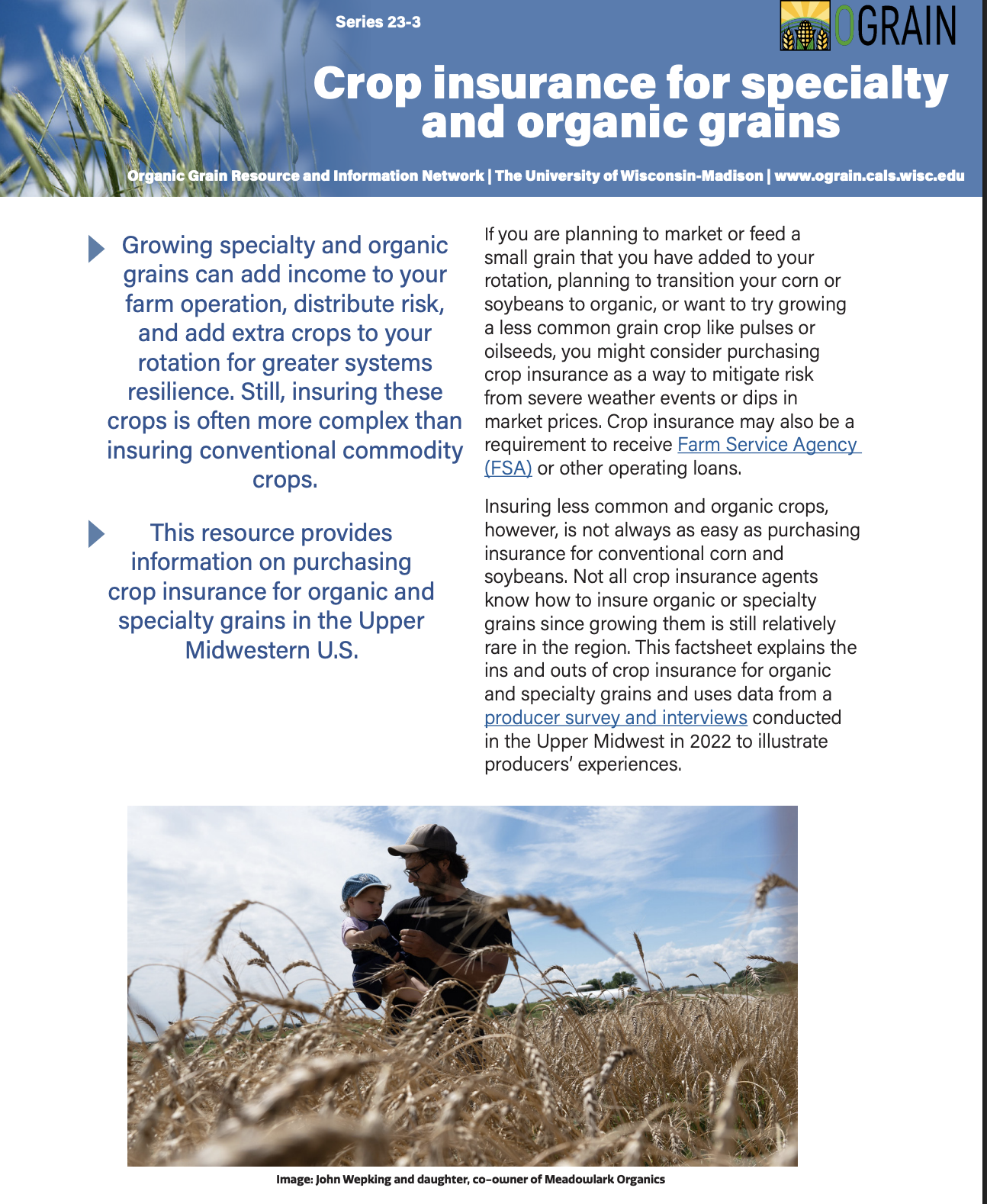 Crop Insurance for Specialty and Organic Grains