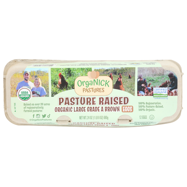 OrgaNICK Pastures-Pasture Raised-Organic Large Grade A Brown Eggs